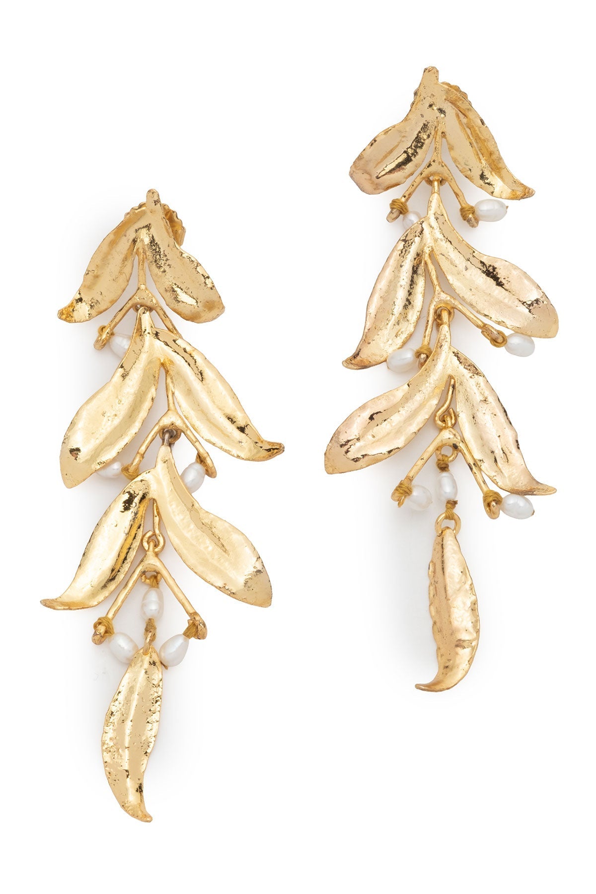 NATORI Fresh Water Pearl & Gold Plated Drop Leaf Pierced Earrings