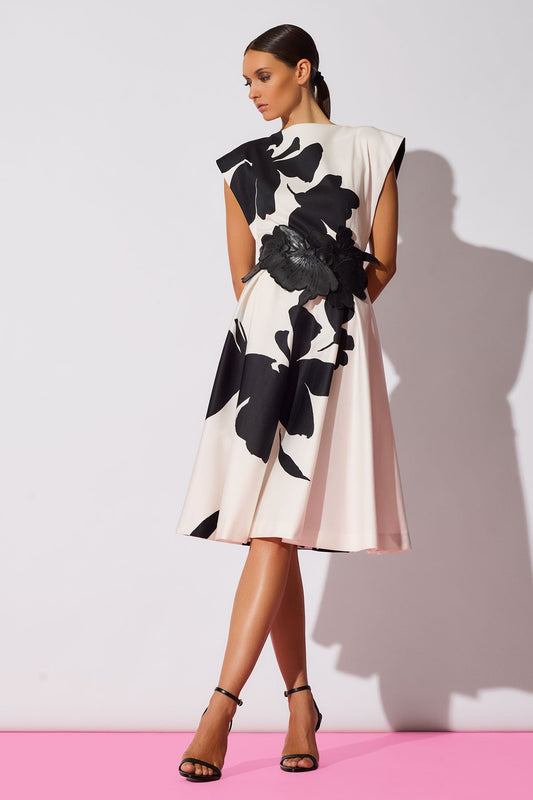 NATORI Peony Cotton Chino Fit & Flare Dress
