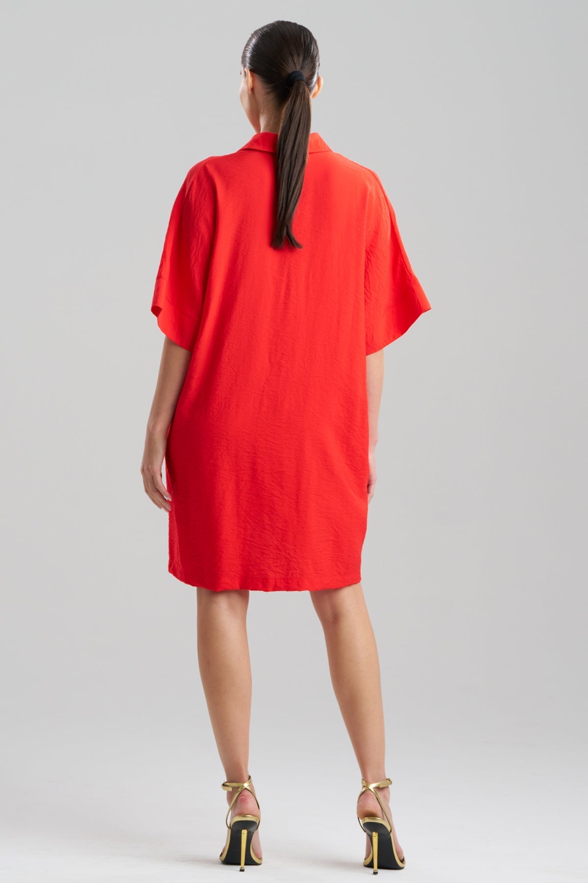 NATORI Solid Fluid Twill Short Sleeve Caftan Dress