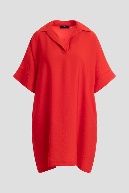 NATORI Solid Fluid Twill Short Sleeve Caftan Dress