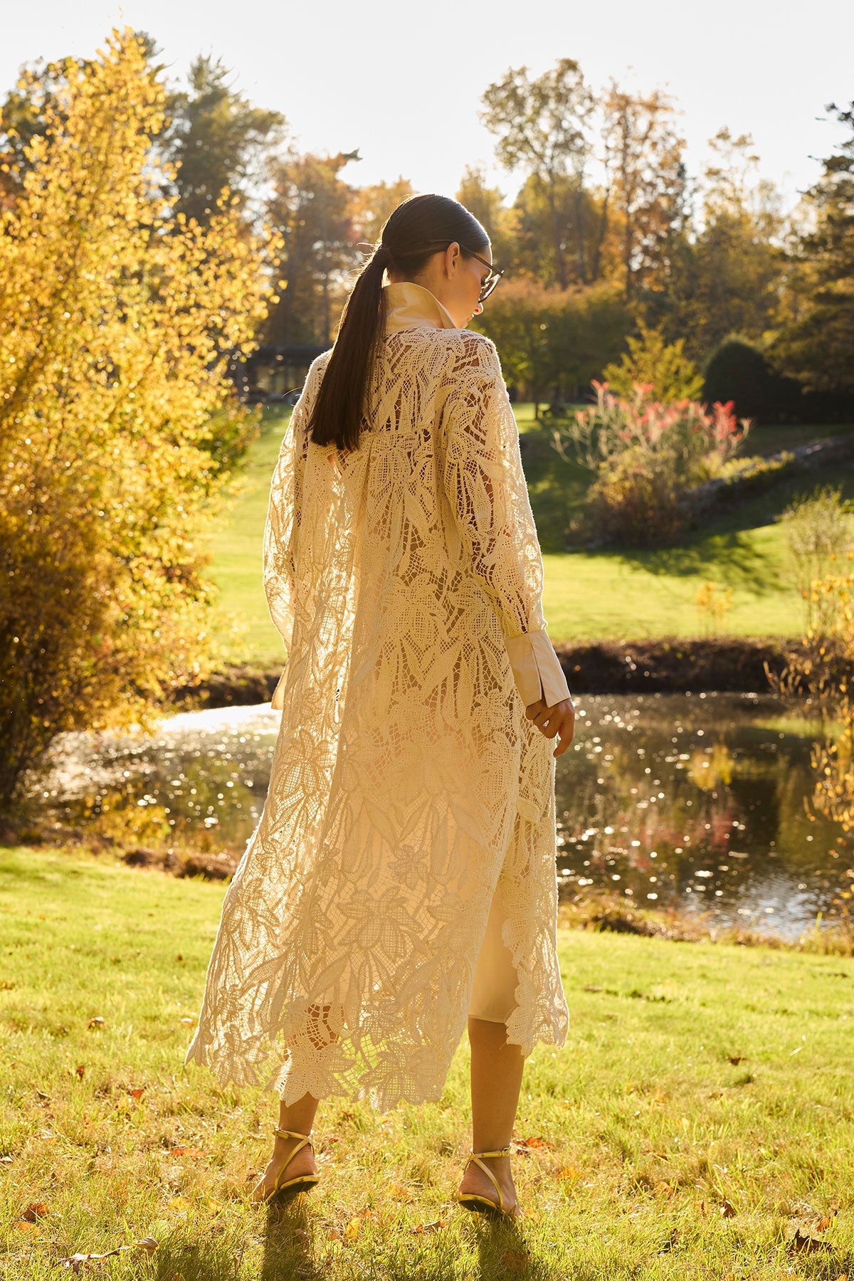 NATORI Crochet Lace Cotton Oversized Button Down Shirtdress