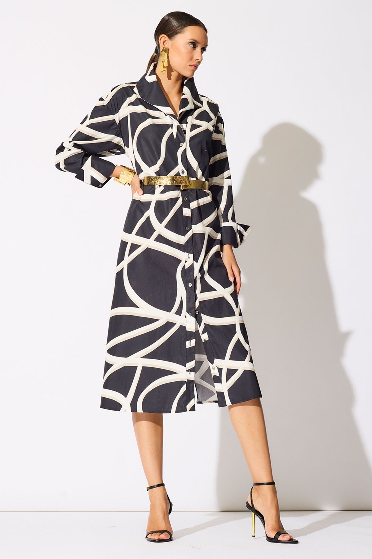 NATORI Spiral Cotton Taffeta Oversized Button Down Shirtdress
