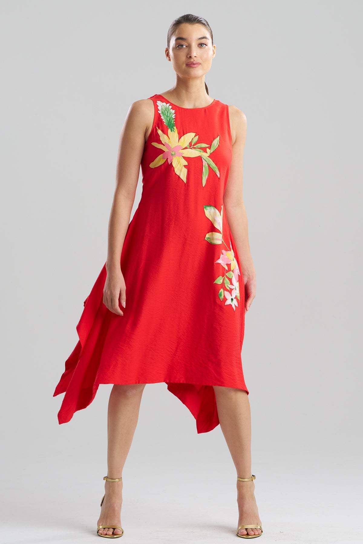 NATORI Solid Fluid Twill Embellished Handkerchief Dress