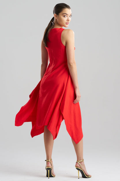 NATORI Solid Fluid Twill Embellished Handkerchief Dress