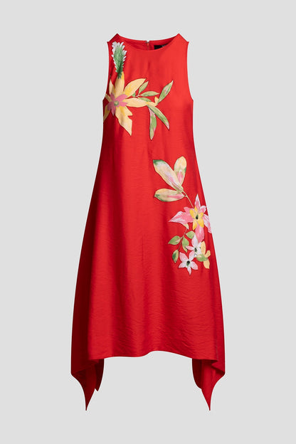 NATORI Solid Fluid Twill Embellished Handkerchief Dress