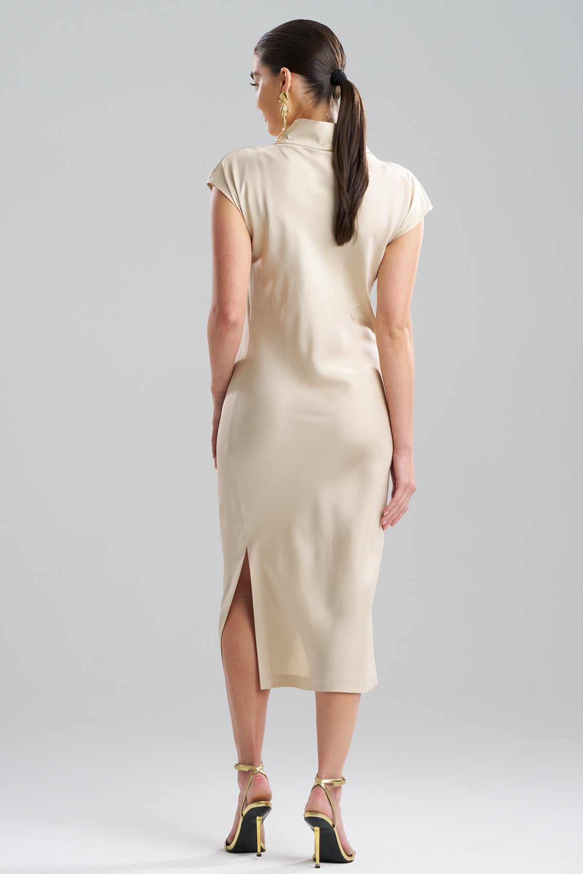 NATORI Solid Silk Twill Cowl Neck Sheath Dress