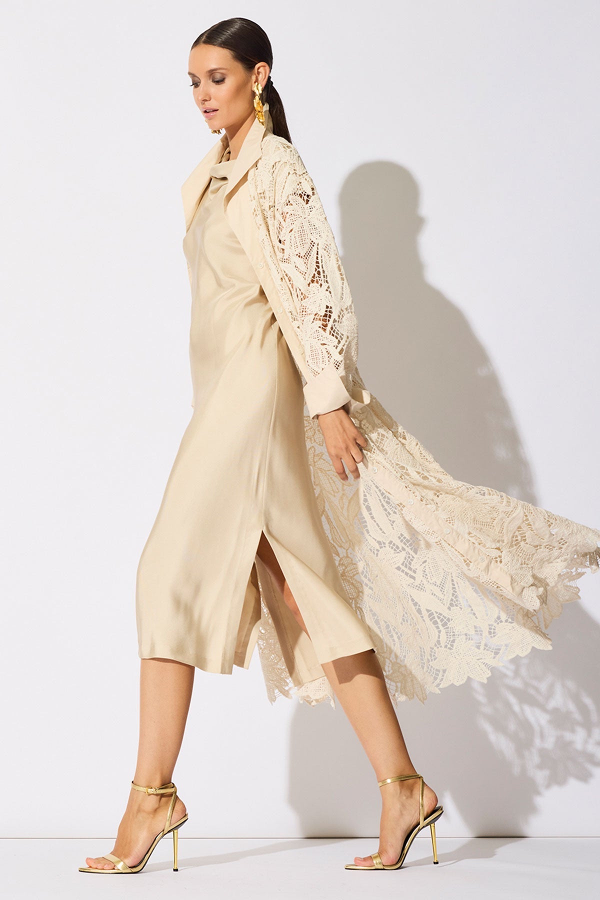 NATORI Solid Silk Twill Cowl Neck Sheath Dress