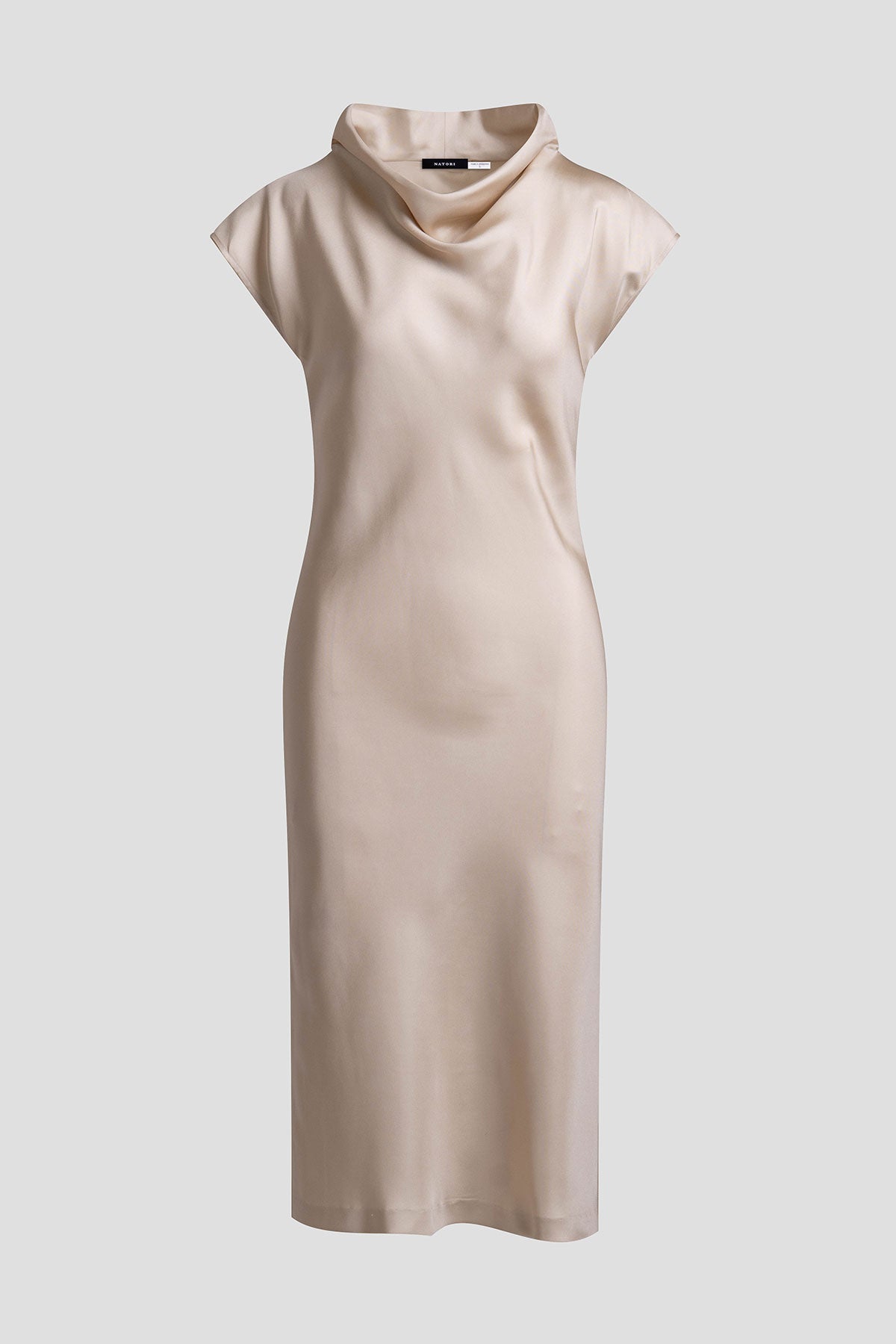 NATORI Solid Silk Twill Cowl Neck Sheath Dress