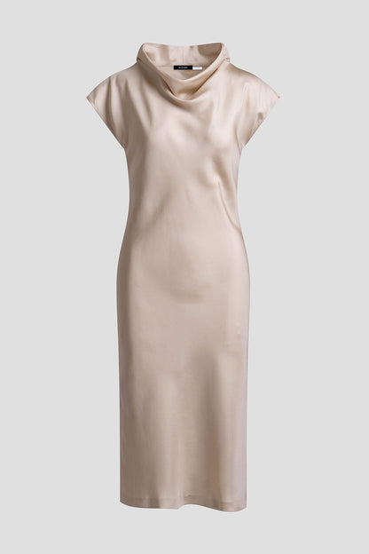 NATORI Solid Silk Twill Cowl Neck Sheath Dress