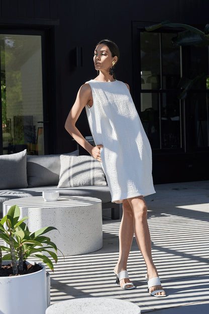 NATORI Buy Textured Cotton Jacquard Shift Dress in White Online