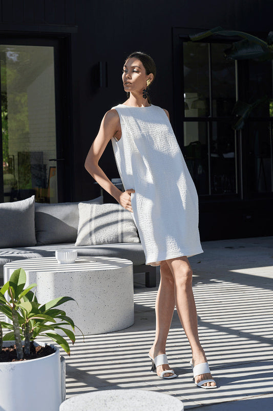 NATORI Buy Textured Cotton Jacquard Shift Dress in White Online