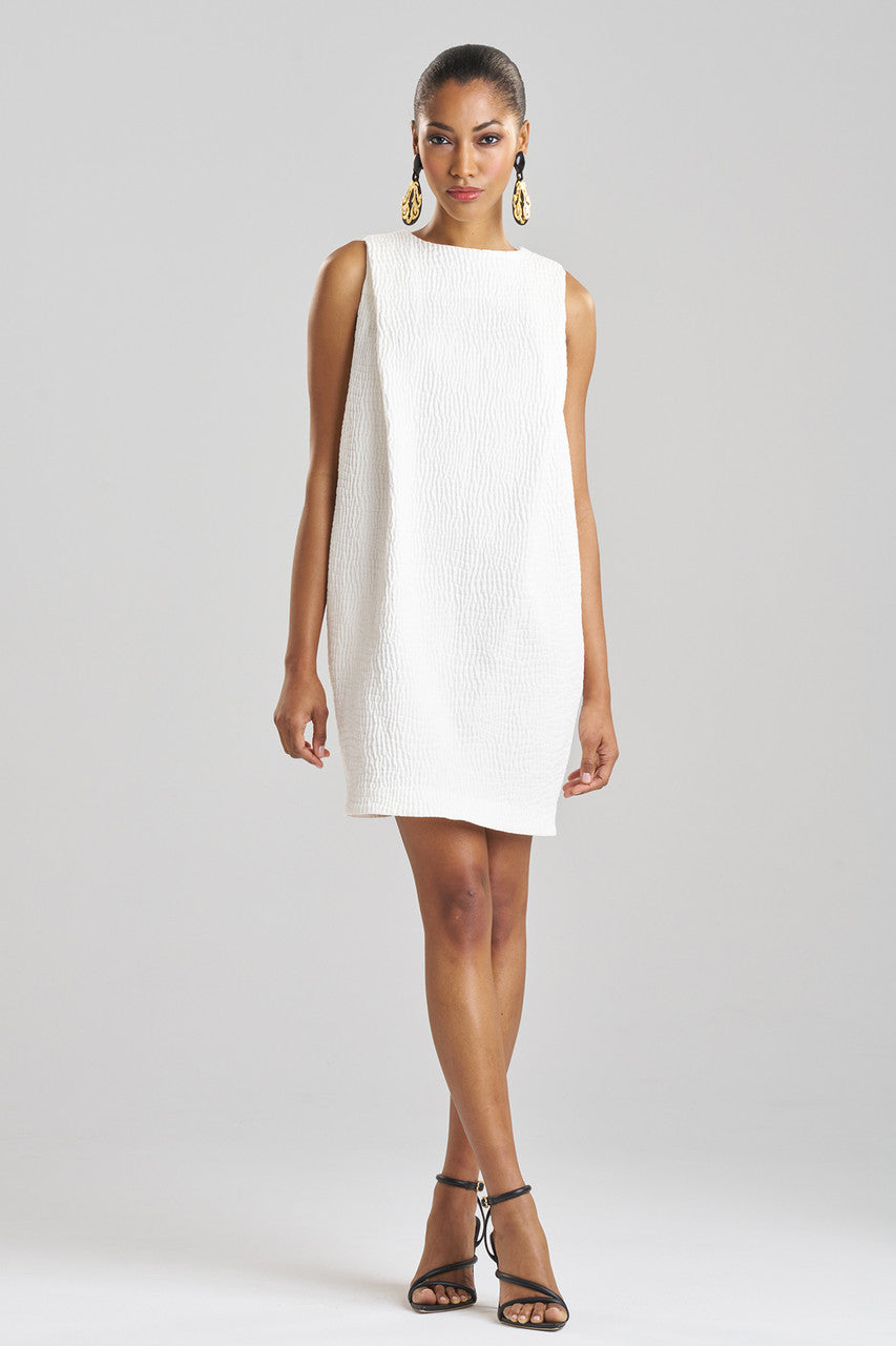NATORI Buy Textured Cotton Jacquard Shift Dress in White Online