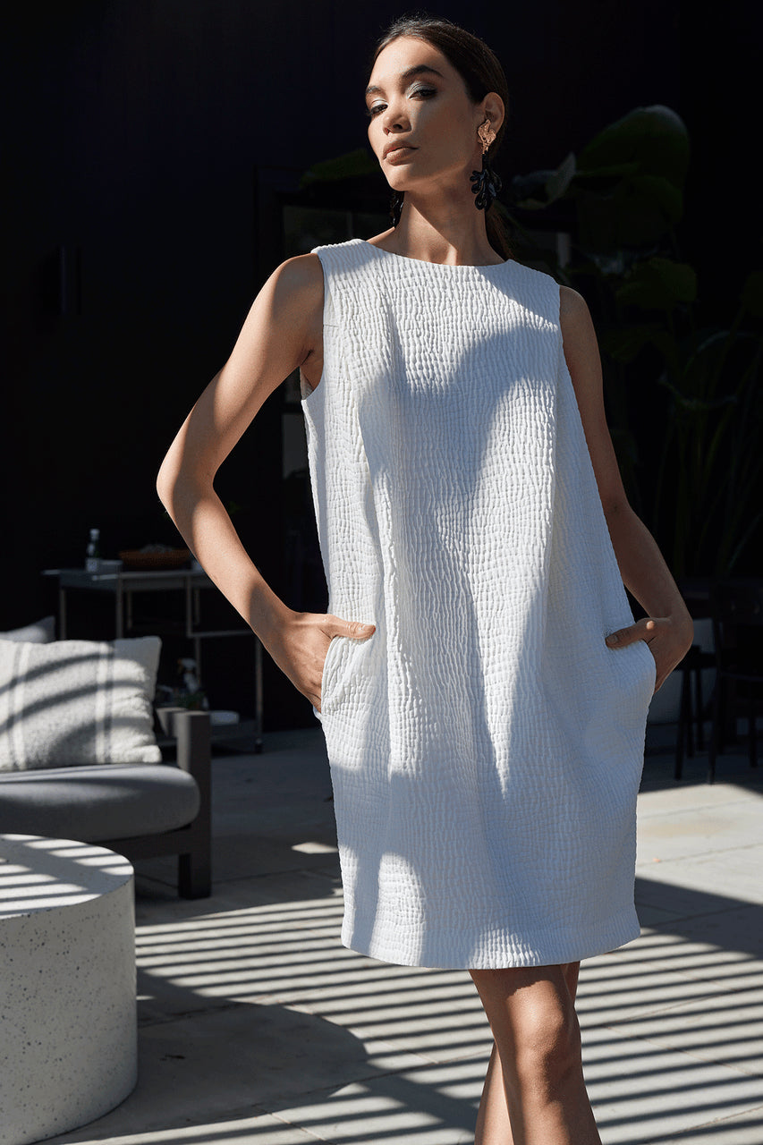 NATORI Buy Textured Cotton Jacquard Shift Dress in White Online