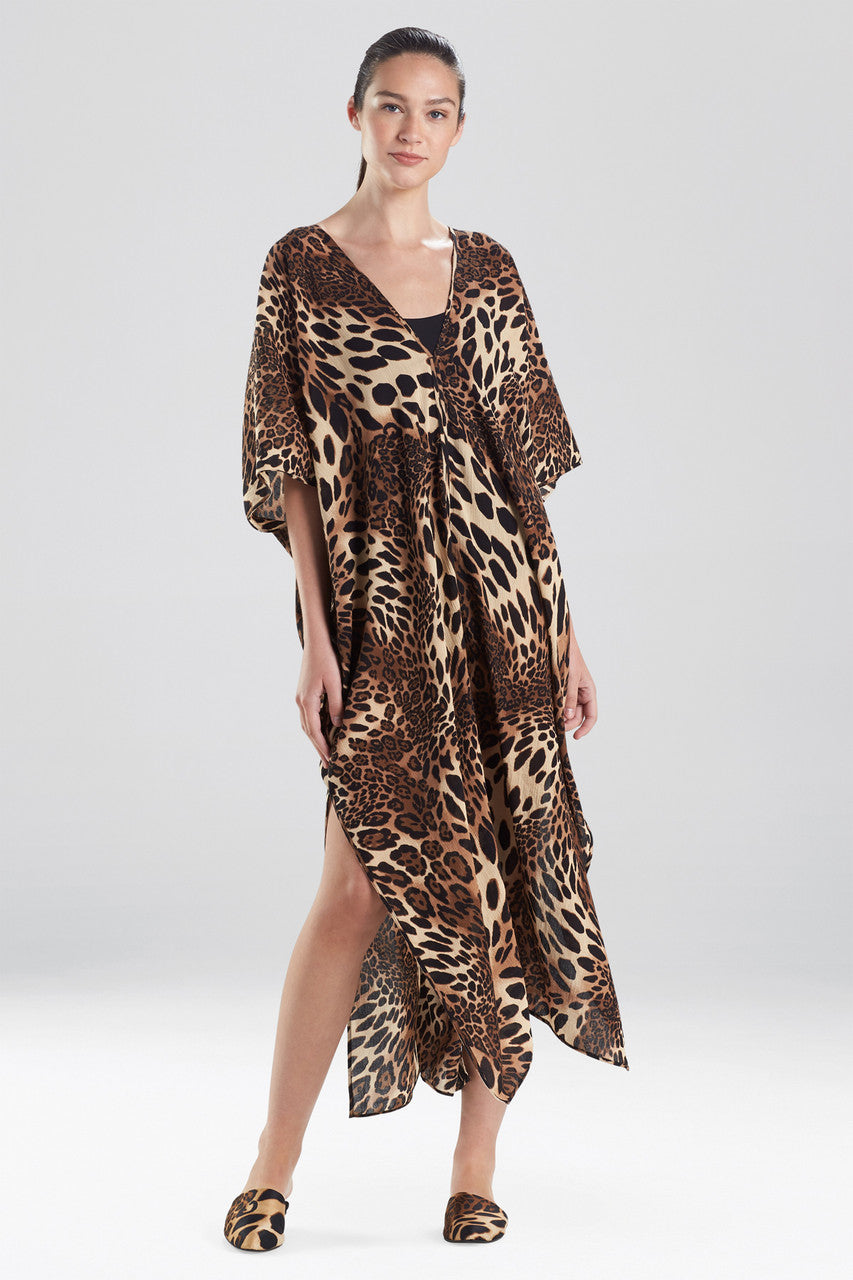 NATORI Buy Luxe Leopard Cotton Gauze Caftan Cover-Up in Chestnut Online