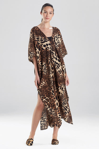 NATORI Buy Luxe Leopard Cotton Gauze Caftan Cover-Up in Chestnut Online