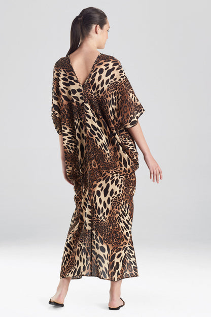 NATORI Buy Luxe Leopard Cotton Gauze Caftan Cover-Up in Chestnut Online
