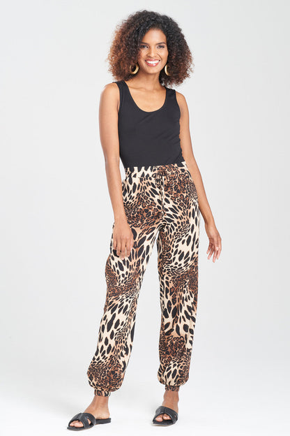 NATORI Buy Leopard Cotton Gauze Pants in Chestnut Online