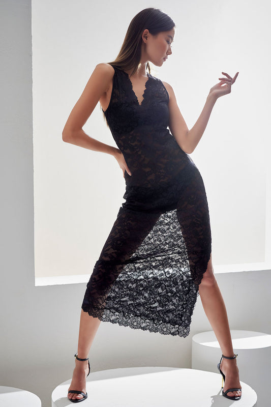 NATORI Peony Allover Lace V-Neck Slip Dress