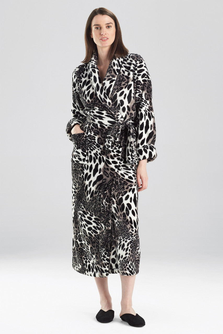 NATORI Buy Plush Leopard Robe in Black Online