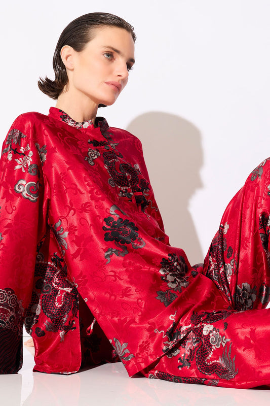 NATORI Buy Imperial Dragon Jacquard Mandarin PJ in Red Online