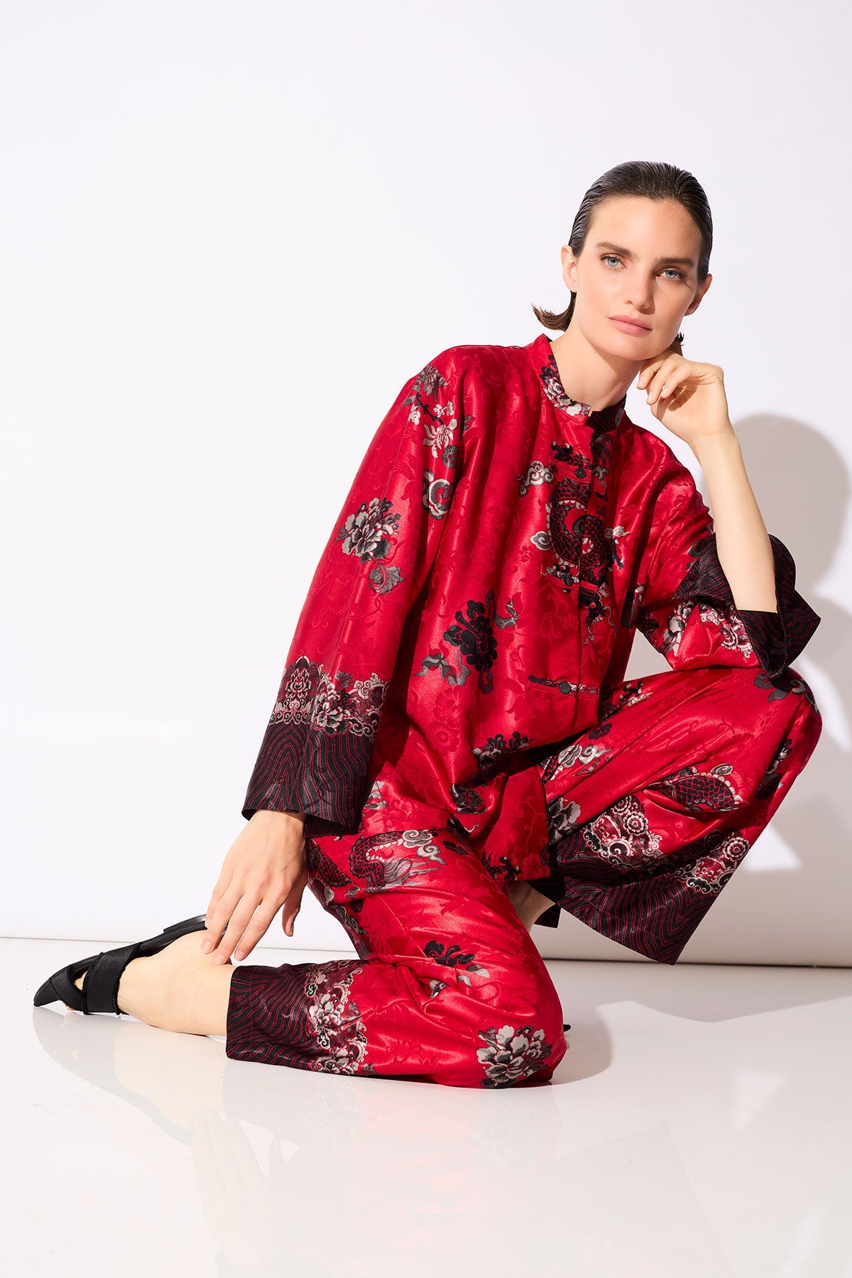 NATORI Buy Imperial Dragon Jacquard Mandarin PJ in Red Online