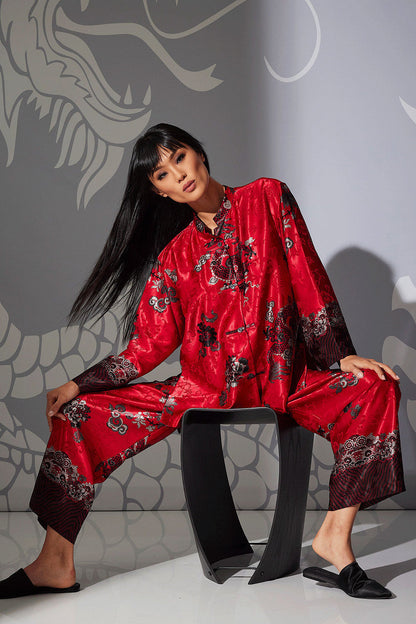 NATORI Buy Imperial Dragon Jacquard Mandarin PJ in Red Online