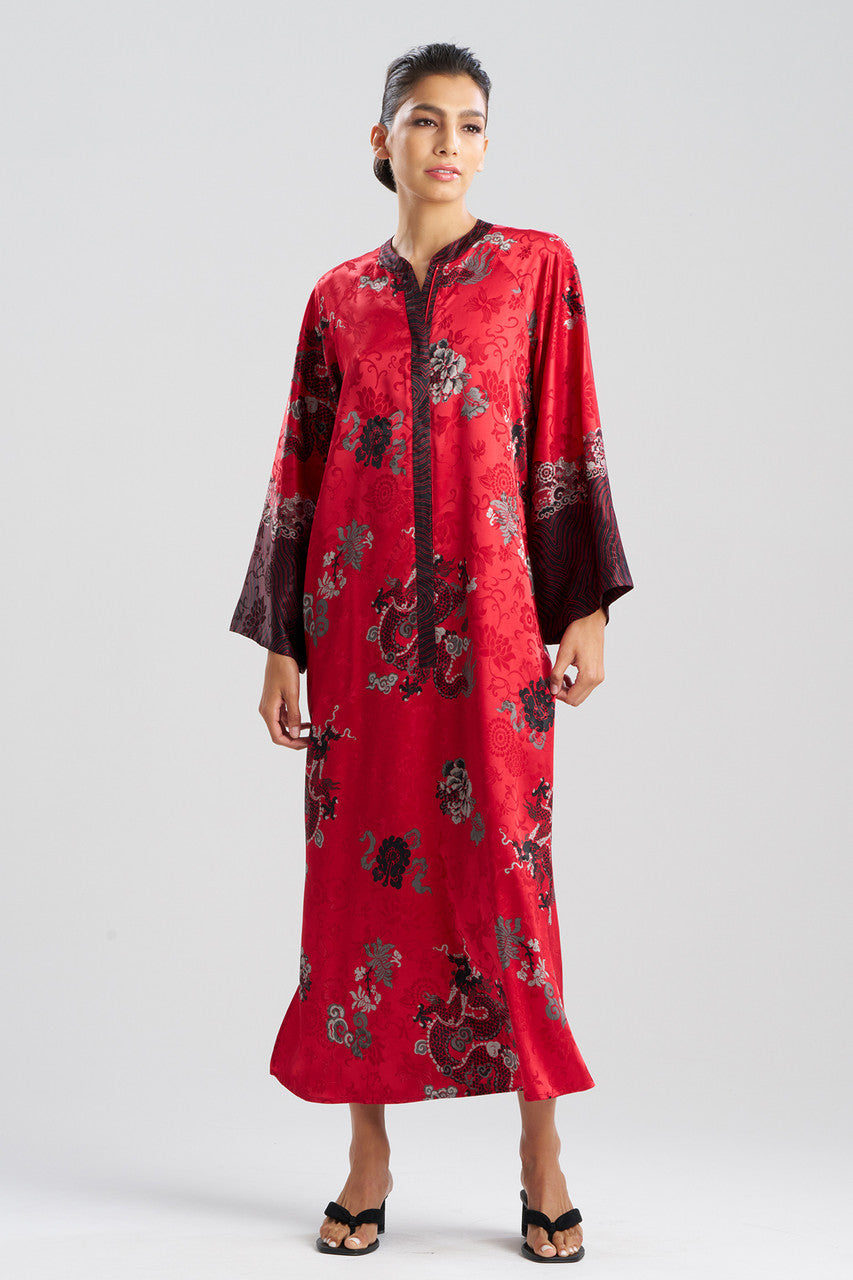 NATORI Buy Imperial Dragon Jacquard Zip Caftan in Red Online