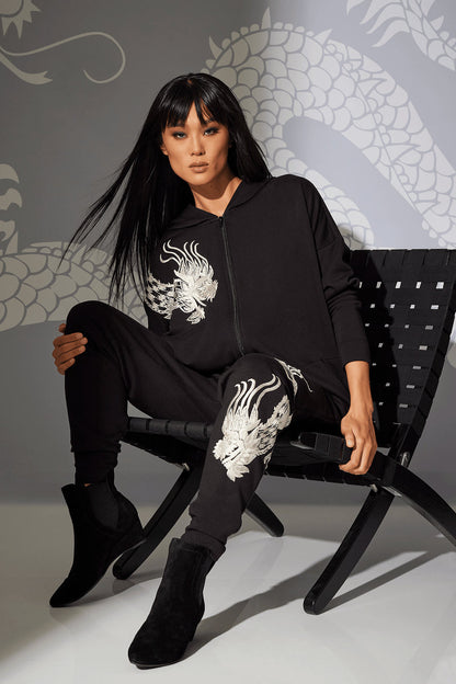 NATORI Buy Cocoon Dragon Embroidered Jogger Pants in Black Online