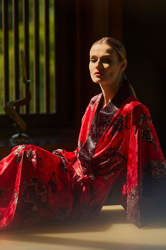 NATORI Buy Imperial Dragon Jacquard Robe in Red Online
