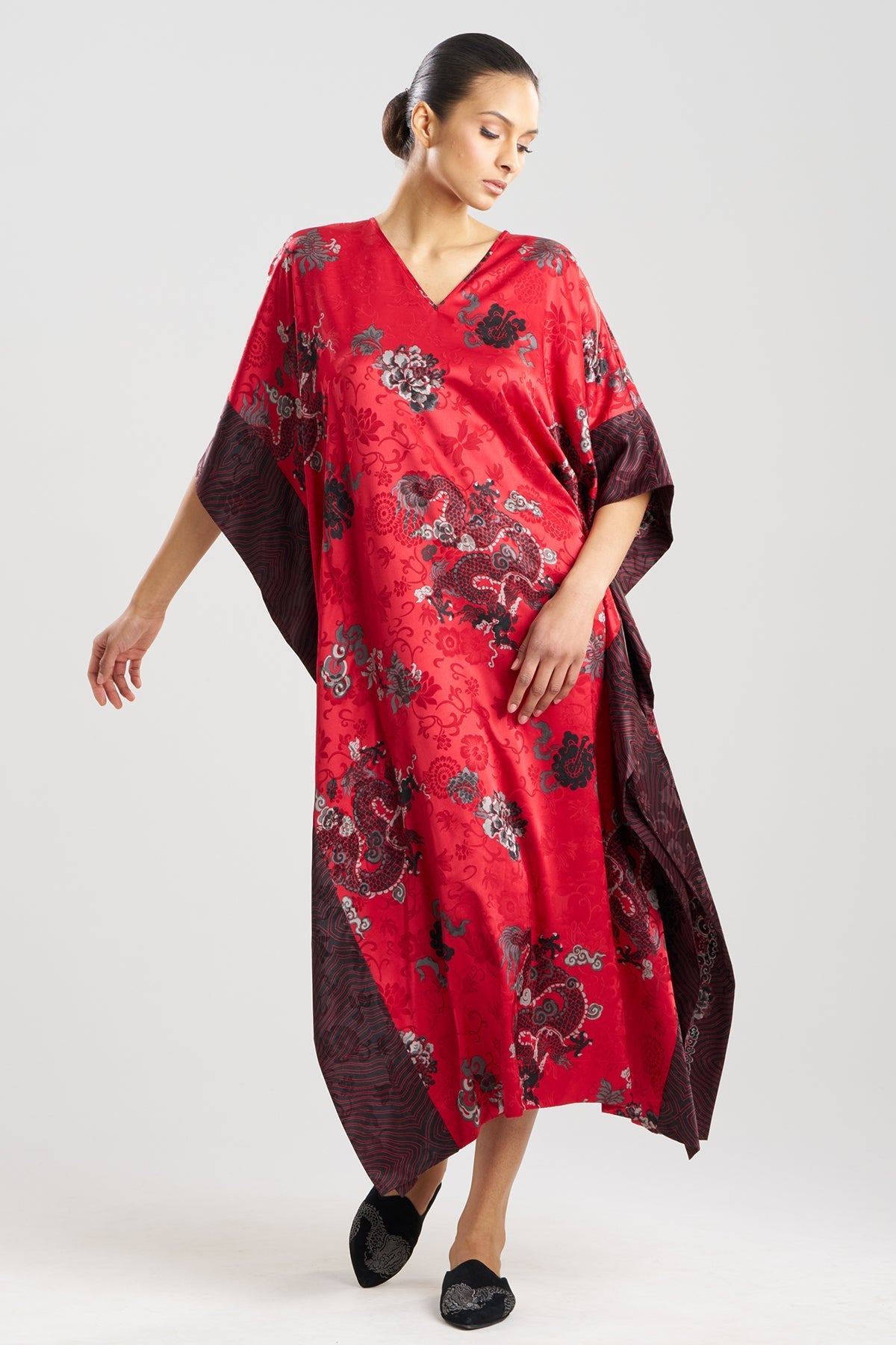 NATORI Buy Imperial Dragon Jacquard Caftan in Red Online