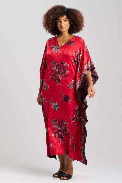NATORI Buy Imperial Dragon Jacquard Caftan in Red Online
