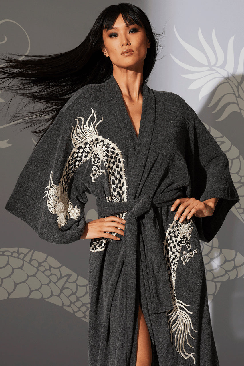 NATORI Buy Kham Dragon Embroidered Robe in Black Online
