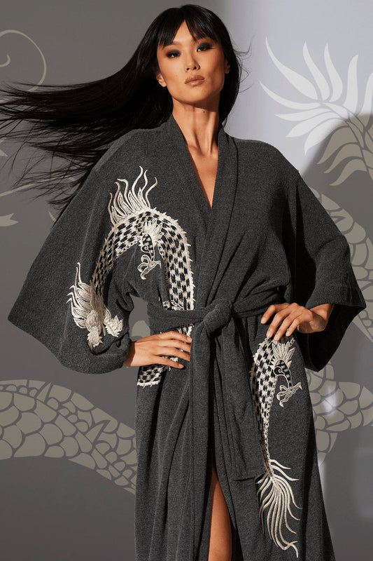 NATORI Buy Kham Dragon Embroidered Robe in Black Online