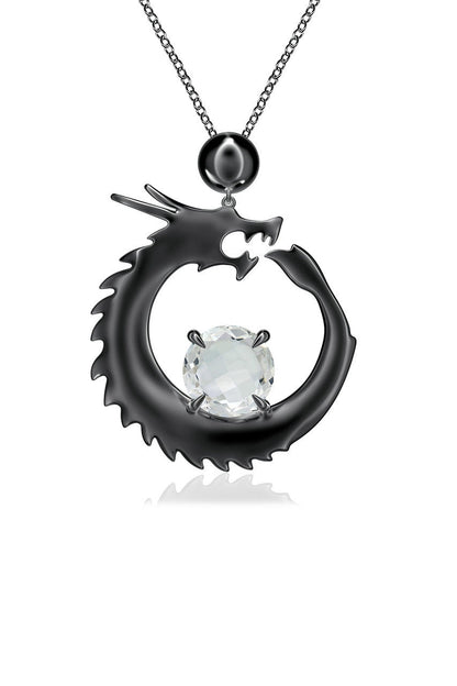 NATORI Buy Dragon Midnight Silver & White Topaz Slider Pendant Necklace in Midnight Silver Online