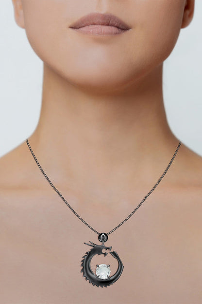 NATORI Buy Dragon Midnight Silver & White Topaz Slider Pendant Necklace in Midnight Silver Online