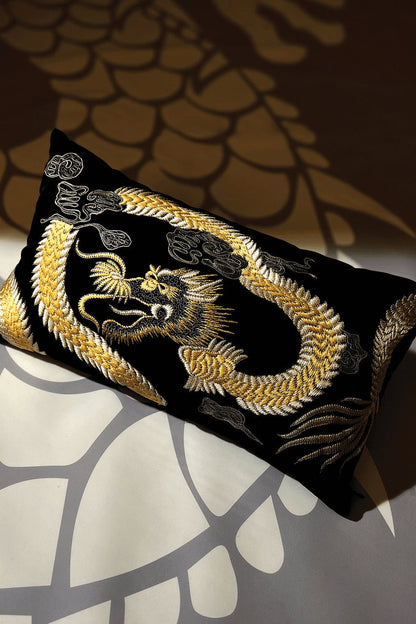 NATORI Buy Luxe Charm Dragon Embroidered Oblong Pillow in Black Online