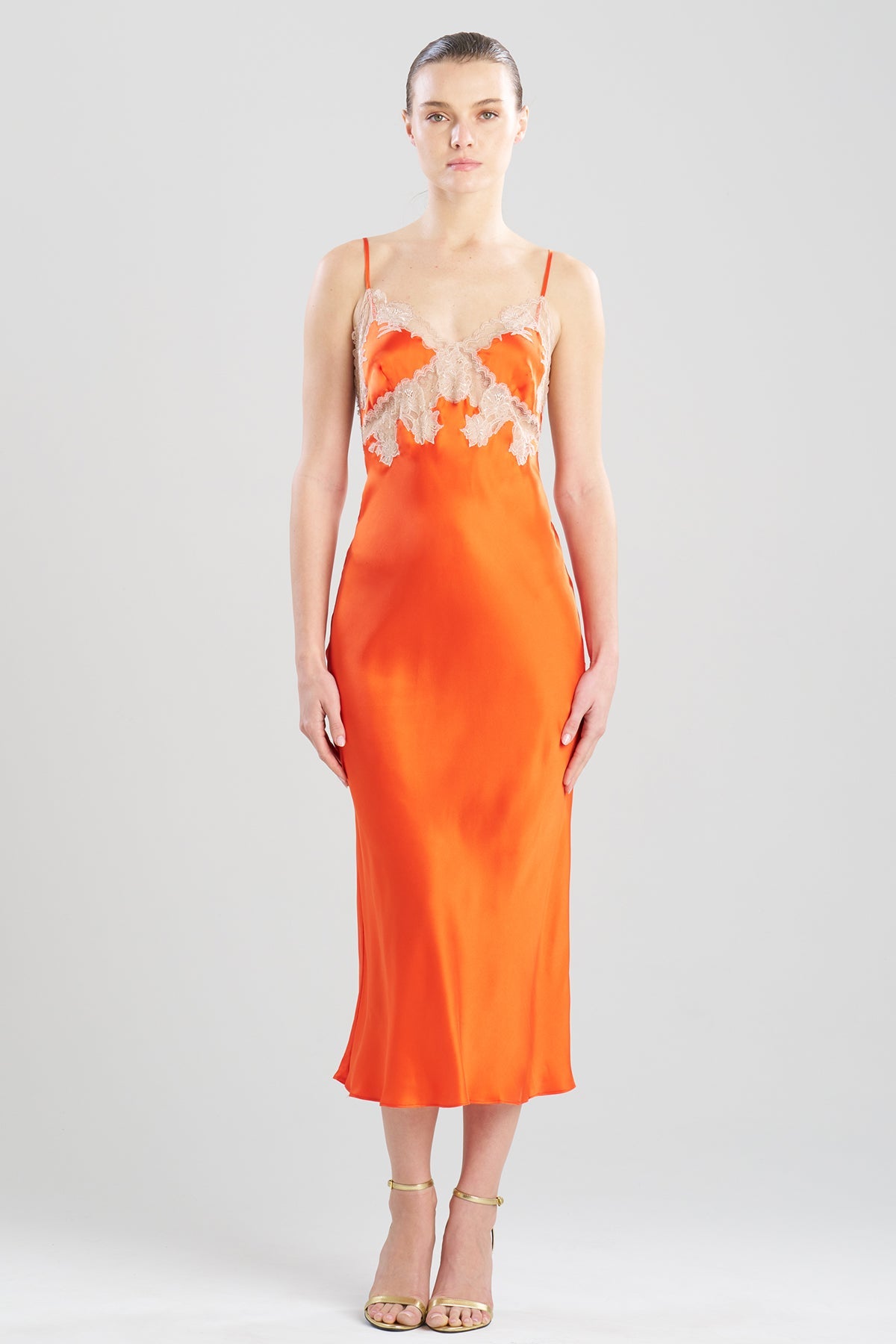 NATORI Lolita Lace Low Back Silk Slip Dress