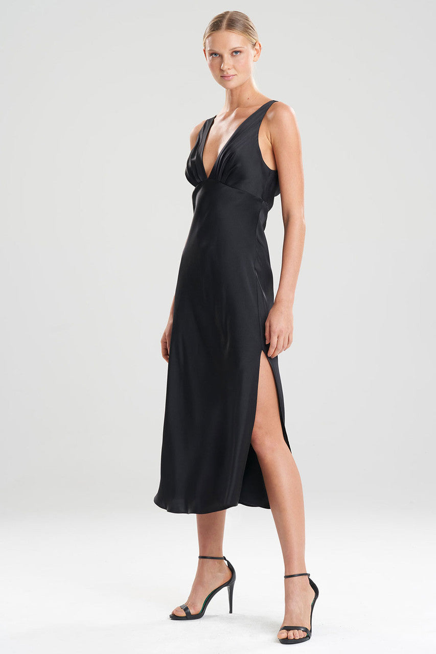 NATORI Buy Key Essentials Silk V-Neck Gown in Black Online