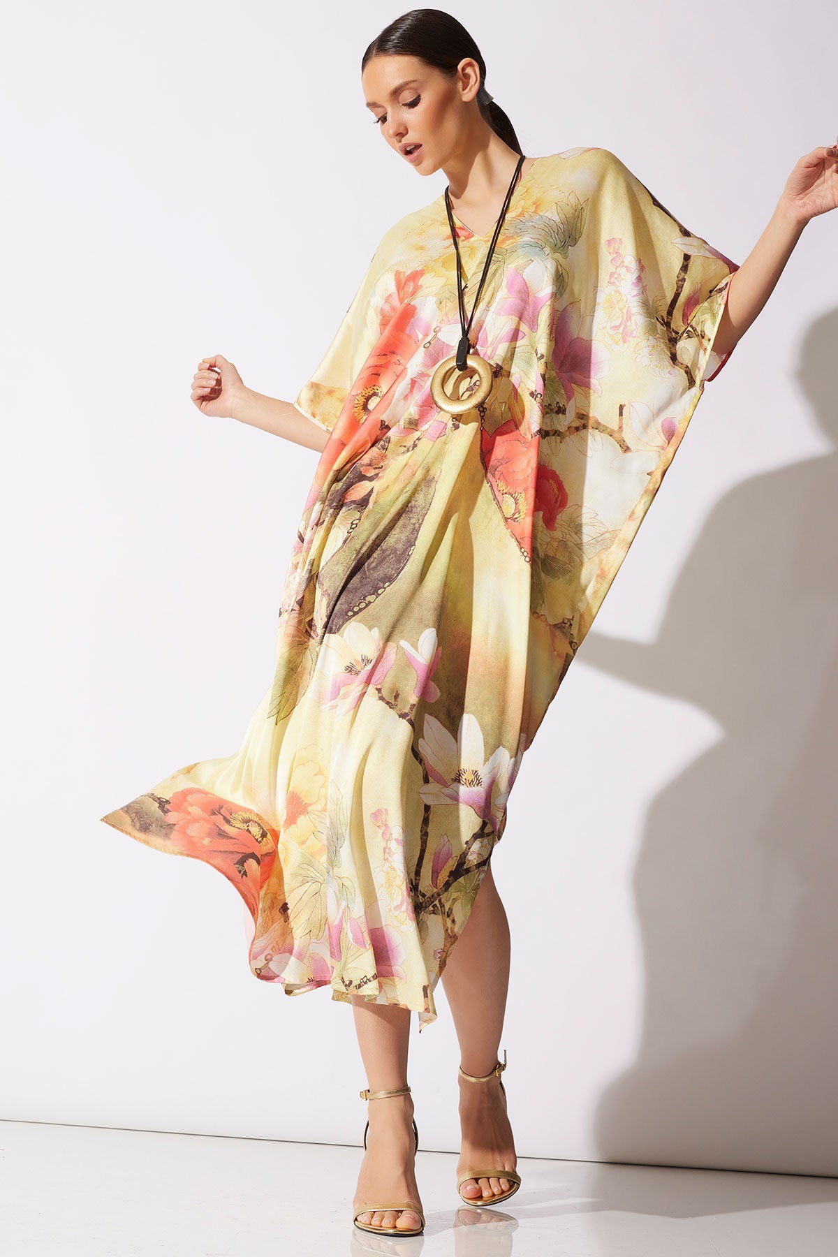 NATORI Floral Garden V-Neck Caftan