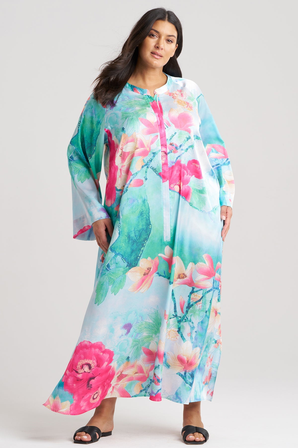 NATORI Floral Garden Zip Caftan