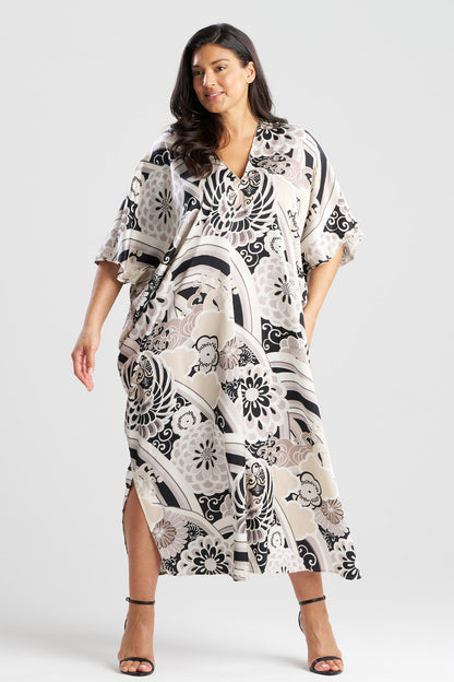 NATORI Medallion V-Neck Caftan