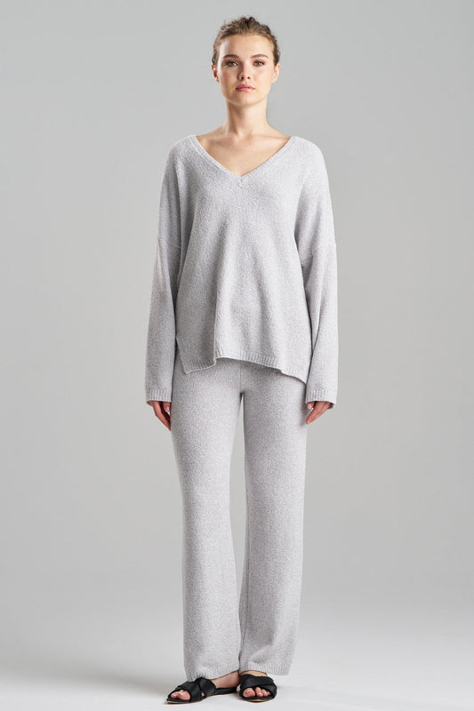 NATORI Buy Aura Heather Chenille V-Neck Top in Heather Dove Grey Online