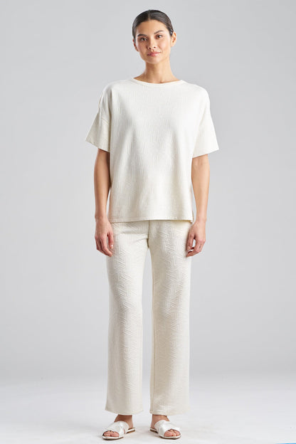 NATORI Quilted Geo Knit Jacquard Short Sleeve Top