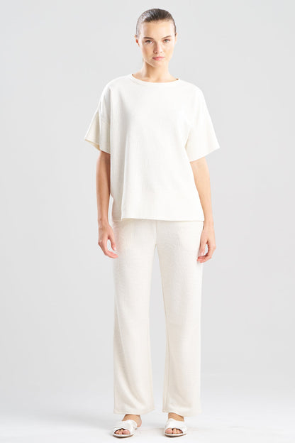 NATORI Quilted Geo Knit Jacquard Short Sleeve Top