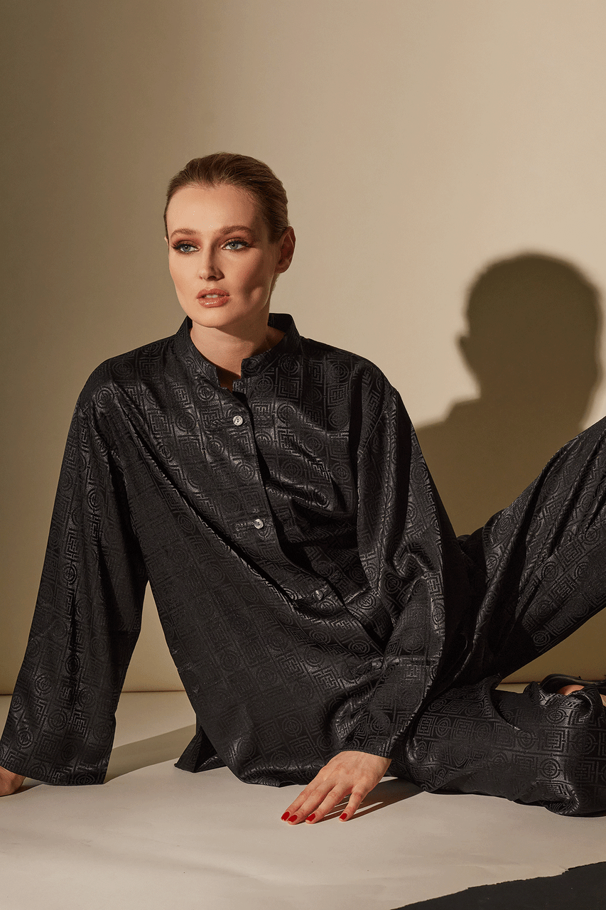 NATORI Buy Infinity Jacquard Mandarin PJ in Black Online