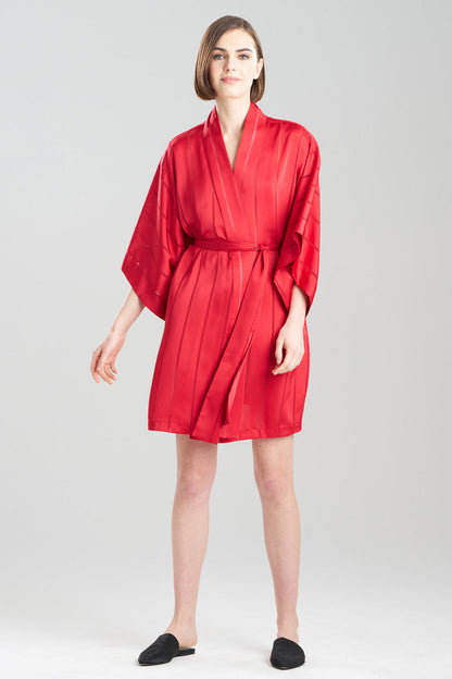 NATORI Buy Sheer Stripe Jacquard Wrap in Brocade Red Online