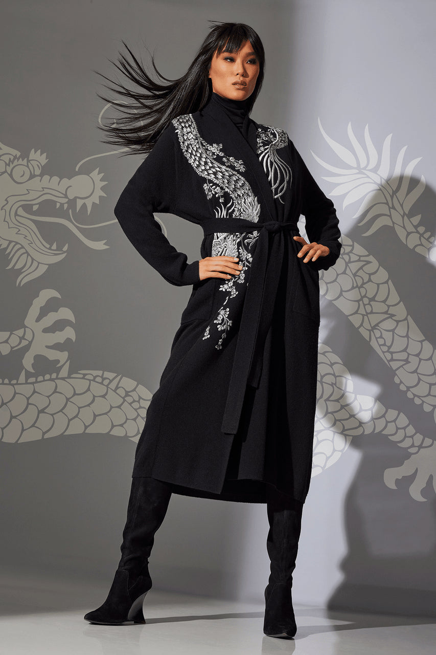 NATORI Buy Cashmere Embroidered Dragon Robe in Black Online