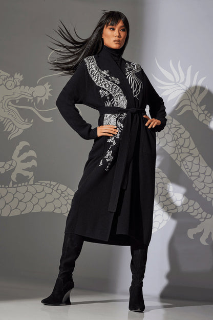 NATORI Buy Cashmere Embroidered Dragon Robe in Black Online