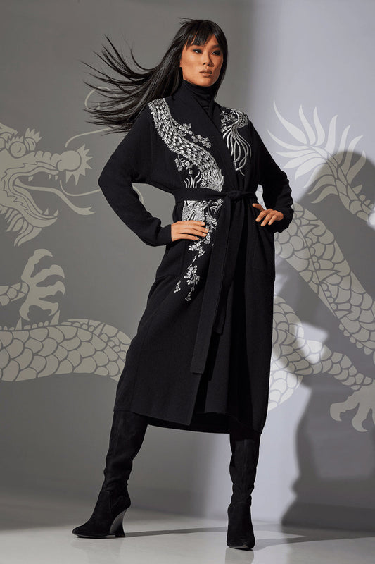 NATORI Buy Cashmere Embroidered Dragon Robe in Black Online