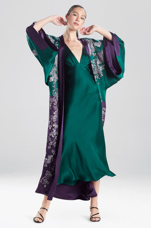NATORI Buy Chinoiserie Embroidery Silk Robe in Juniper Online